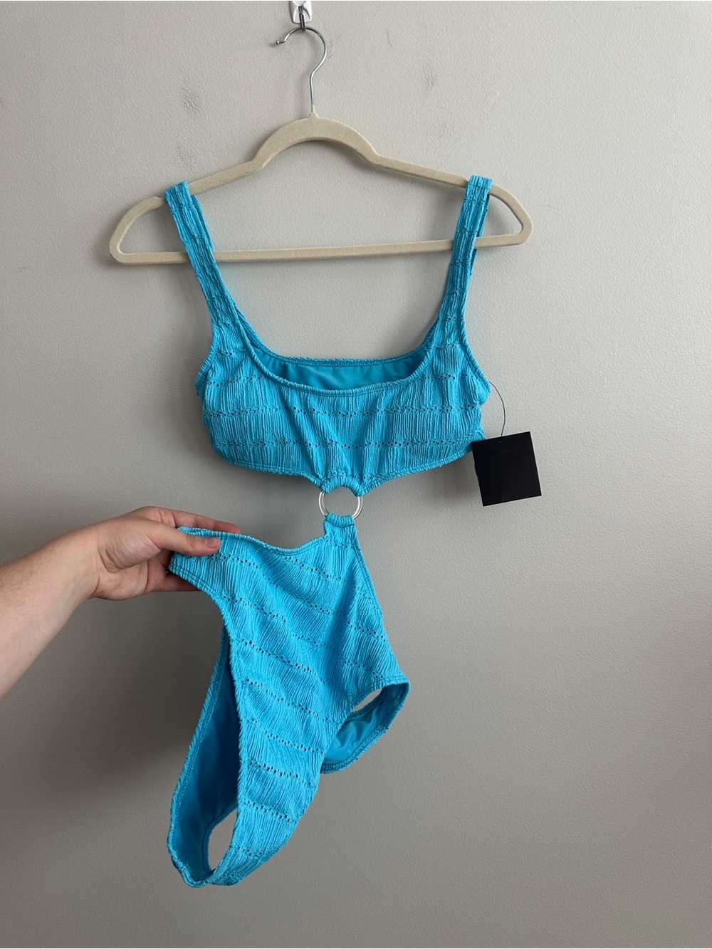 Lulus Airlie Bright Blue Eyelet O-Ring One-Piece Swimsuit NWT - Picture 5 of 9